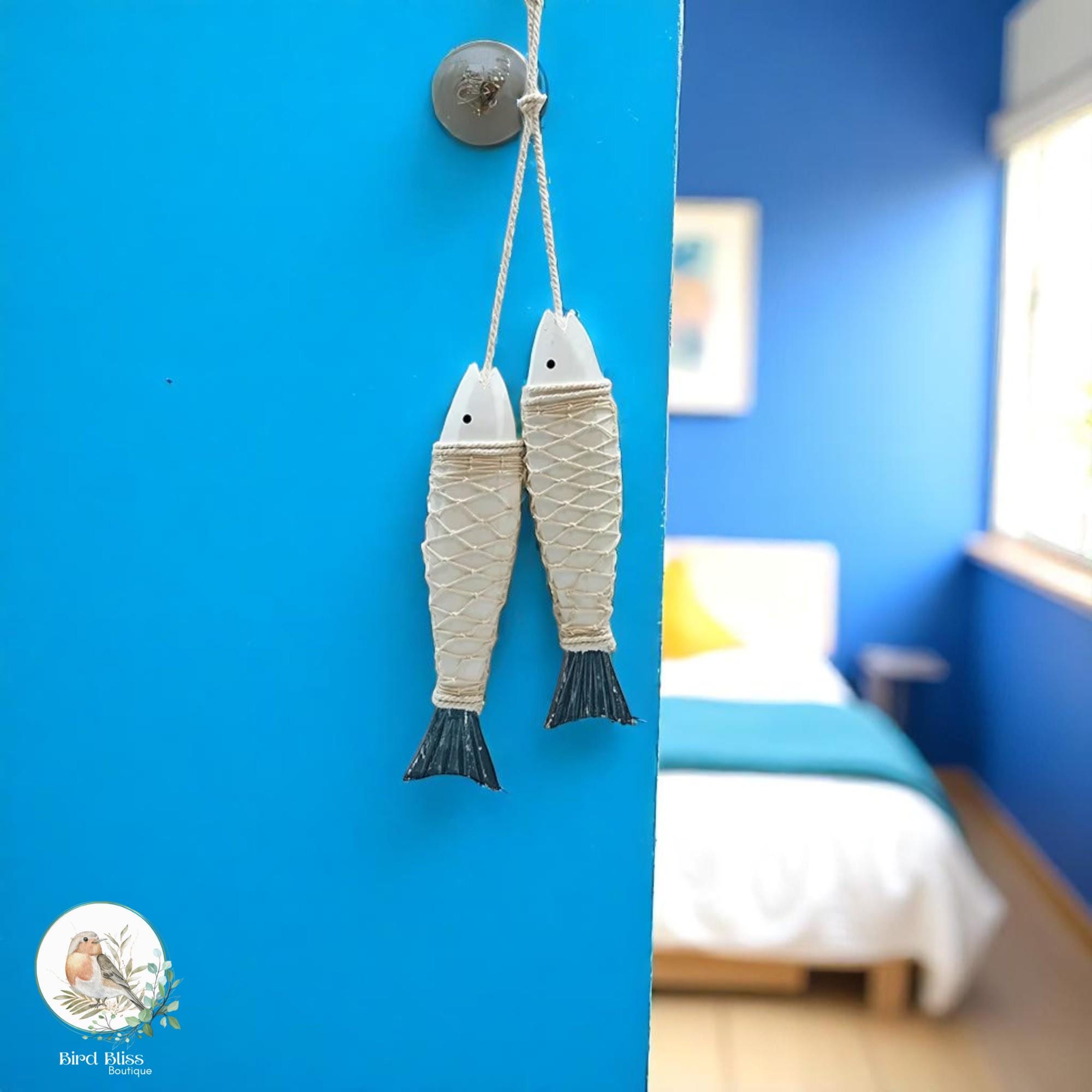 Rustic Wooden Hanging Fish Decor: Nautical Coastal Wall Art