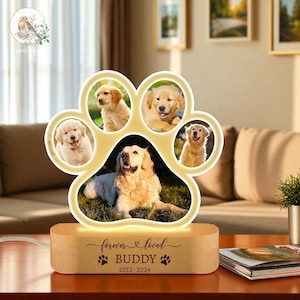 Personalized Dog Photo Night Light With Name, Custom Pet Memorial Gift With Photo, Paw Print LED Lamp, Pet Loss Keepsake For Dog Lover