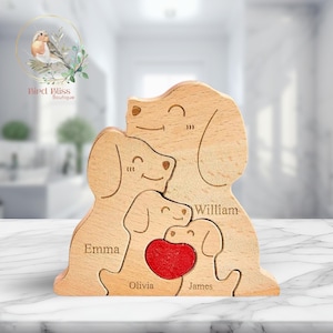 Wooden Dog Family Puzzle, Engraved Family Name Puzzle, Custom Family Keepsake, Gift for Dog Lovers, Family Pet Decor, Personalized Gift