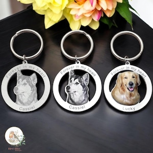 Personalized Engraved Photo Keychain, Custom Pet Memorial Keychain with Engraving, Forever in My Heart, Custom Pet Keychain