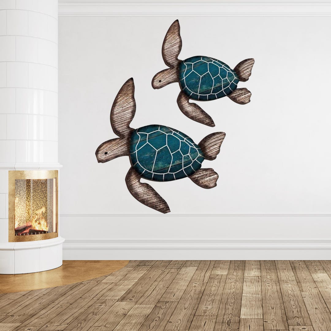 Wooden Sea Turtle Wall Decor Set, Rustic Coastal Beach Art - Etsy