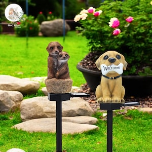Solar Garden Lights Resin Statue, Meerkat, Dog, and Squirrel Variations, Outdoor Solar-Powered Garden Decor, Yard Statues, Unique Gift Idea
