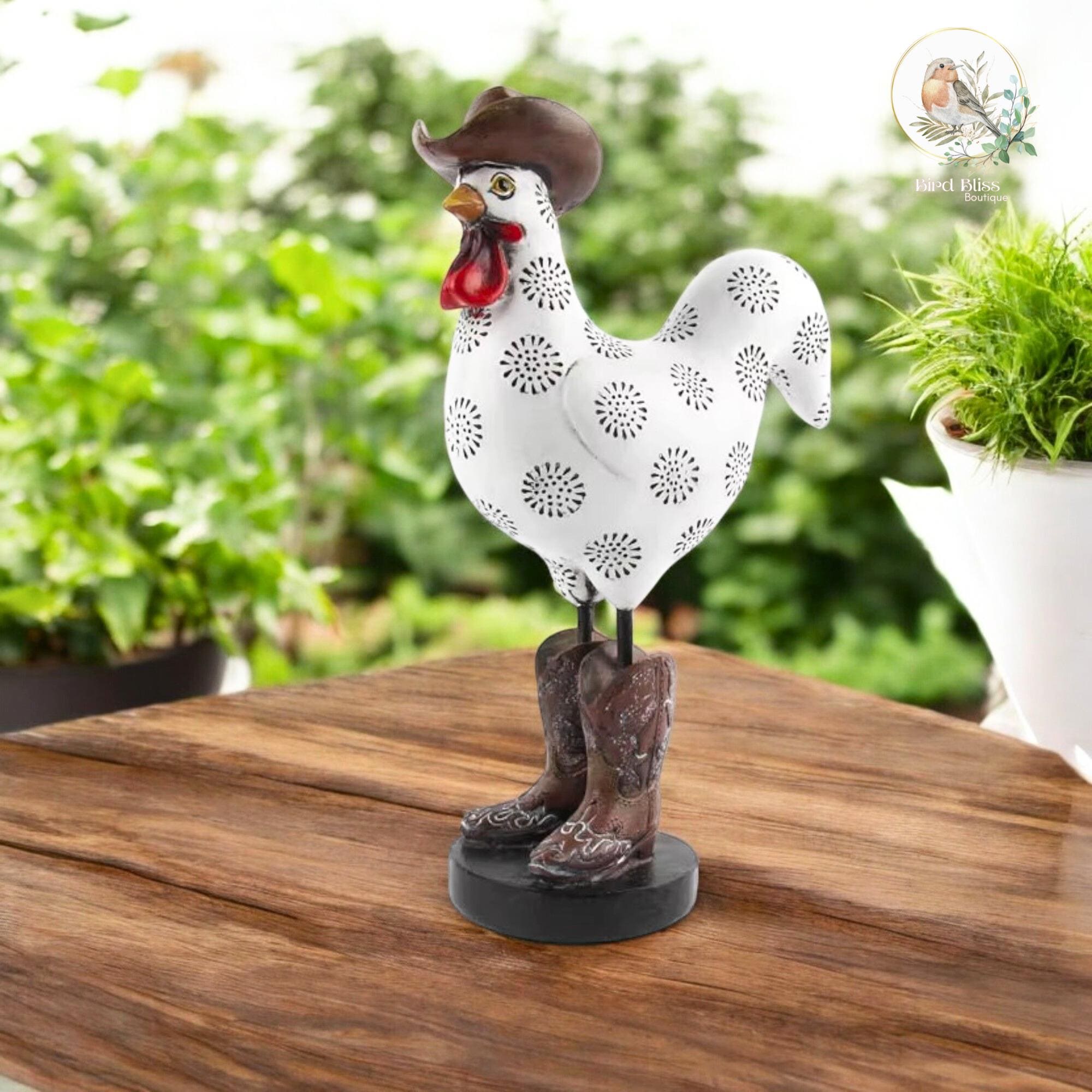 Hand-painted Resin Rooster Statue, Cowboy Boots and Hat, Garden