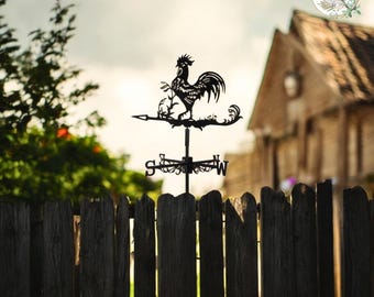 Cata-vento de metal em forma de galo: Cata-vento para jardim ou telhado com setas.