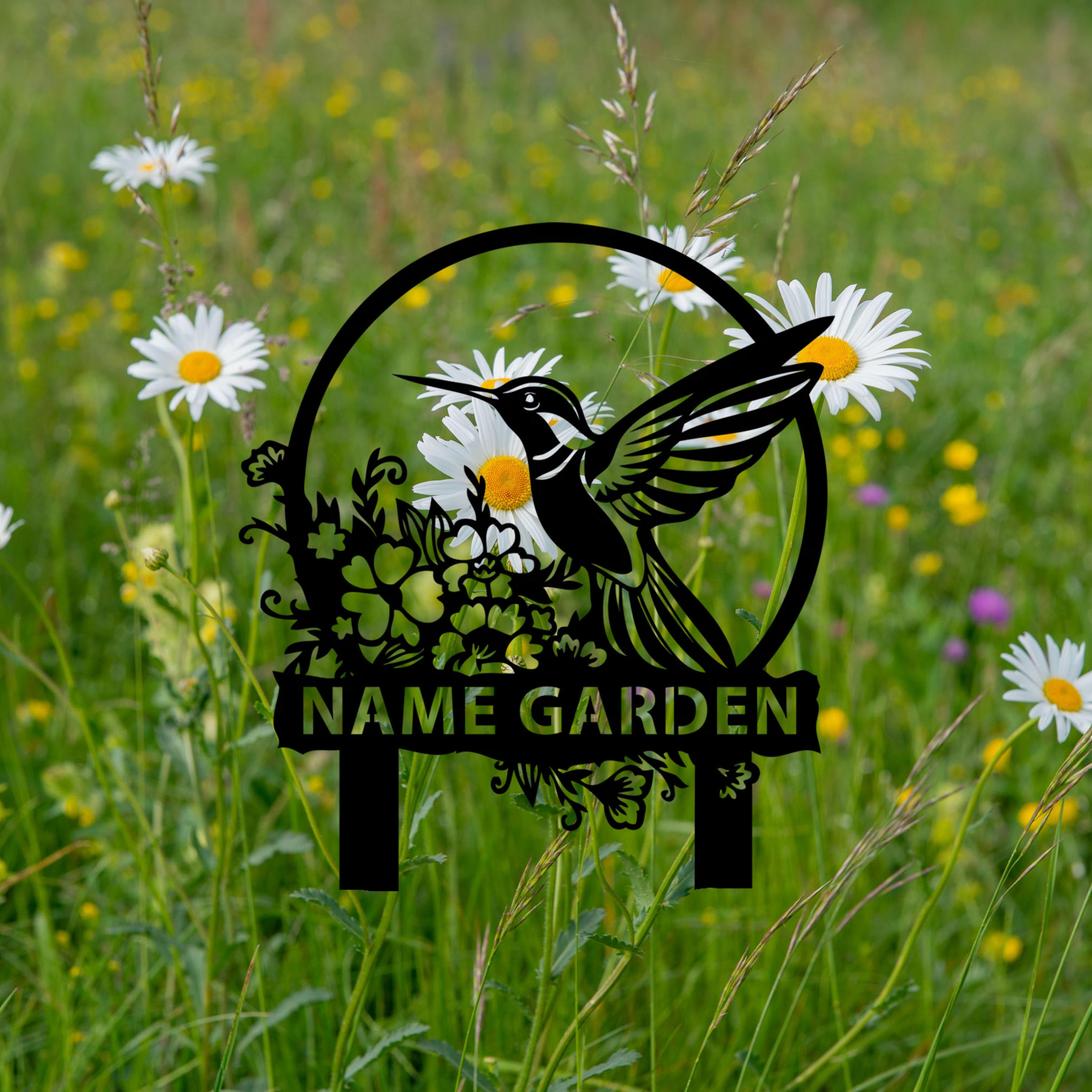Yart Names Custom Hummingbird Garden Metal Sign, Personalized Yard Name Plaque ...