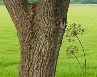 Rustic Metal Flower Garden Stake, Outdoor Yard Art, Plant Marker