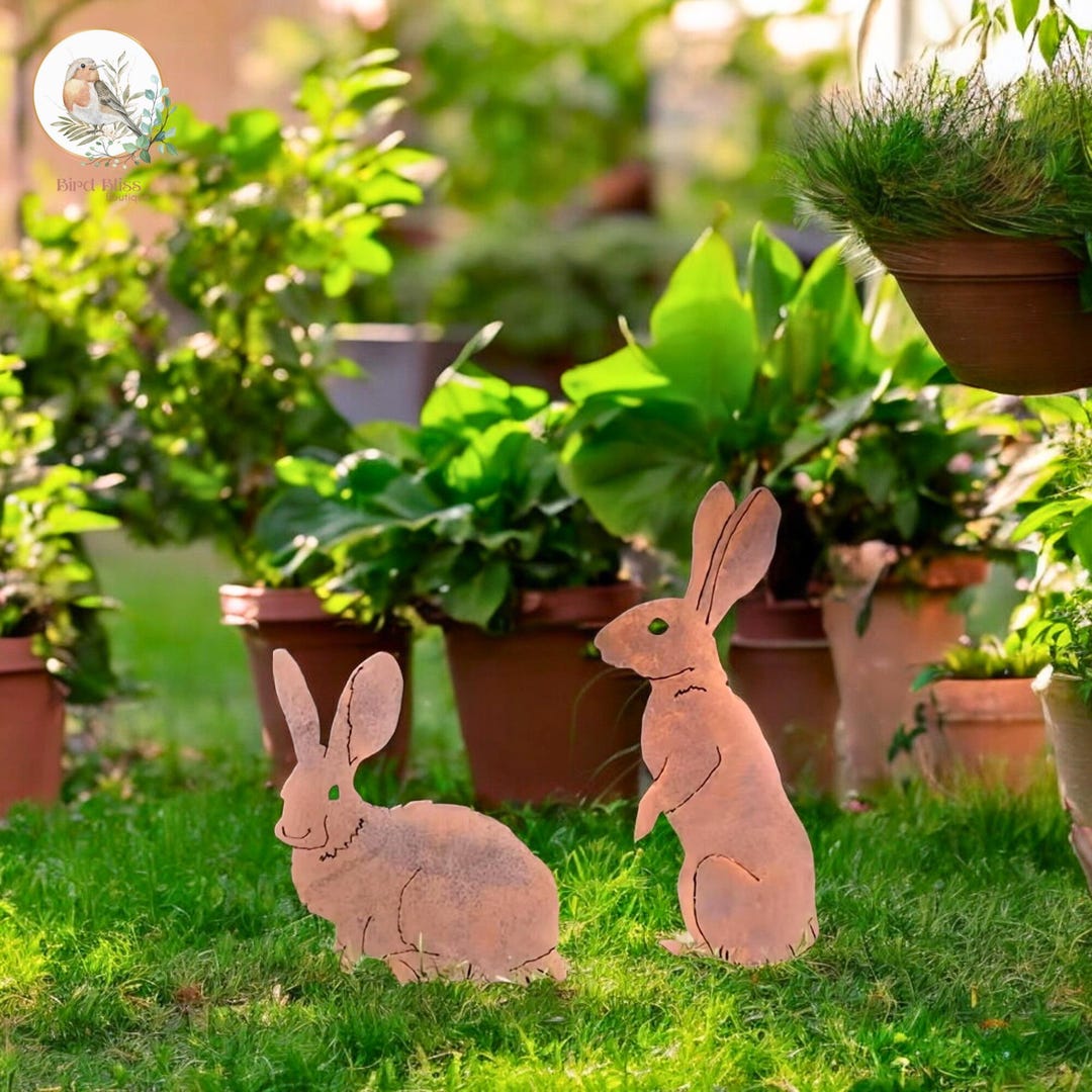 Rustic Metal Rabbit Garden Stake – Whimsical Yard Art - Etsy