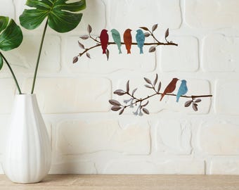 Metal Bird on Branch Wall Art, Black or Colorful Design