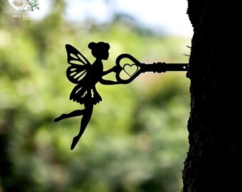 Iron Fairy Garden Silhouette, Rustic Metal Fairy Statue