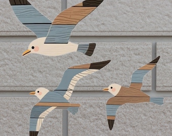 Wooden Seagull Wall Decor Set – Coastal Beach House Art