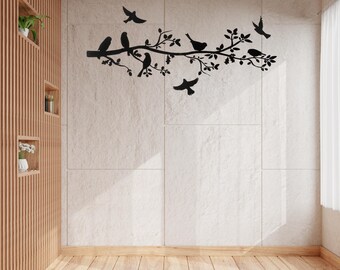 Metal Bird Wall Art, Birds on Branch, Set of 5