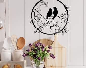 Metal Birds on Branch Wall Art, Wedding Gift, Home Decor (28 cm)