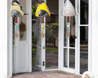 Colorful Bird Wind Chime, Plaster Hanging Ornament, Garden Patio Decor