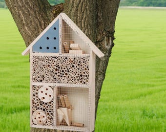 Wooden Insect Hotel, Natural Bee House, Pollinator Garden Shelter