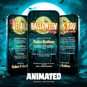 Editable Halloween Party Invitation, Animated Template, Video Invitation, Costume Party Invite, Premade Digital Party Invite, Canva template