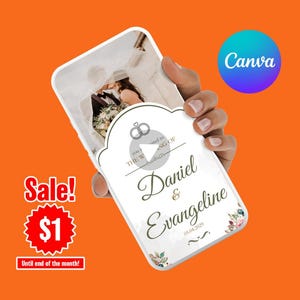 EDITABLE wedding custom invitation Green & White Watercolor Wedding Invitation Custom Mobile Video Editable Canva template instant download