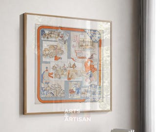 Bufanda 70 / Marco para bufanda en bronce / Marco para bufanda / Marco para bufanda / Bufanda vintage / Marco para bufanda de seda / Cuadro decorativo de pared