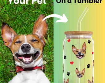 Personalised 16 oz Pet Tumbler, Custom Pet Tumbler, Custom iced coffee cup, Christmas Gift, Bridesmaid Proposal, Gifts for Her, Glass Mugs.