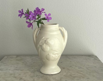 Vintage Floral Motif Cream Flower Vase Bathroom Kitchen Living Room Decor Shabby Chic Housewares V8