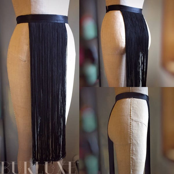 Cerridwen Long Fringe Burlesque Shimmy Belt Made to Order Burluxe
