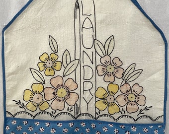 Vintage White and Blue Embroidered Laundry Bag for Your Delicates Waiting to be Soaked