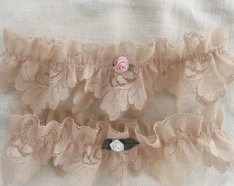 Vintage Deadstock Beige Single Garter Bridal Lace Burlesque Choose Rosette Colour