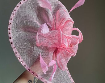 Bertha Pink Fascinator Hat with Light Rose Swarovski Crystals Burluxe Sample