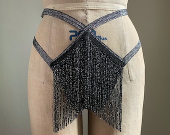 Bette Mid-size Panel Shimmy Burlesque Diamond Cage Thong Burluxe Fringe Panties