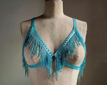 Marisol Shimmy Käfig BH Burluxe Burlesque Perlen Fransen Kostüm Harness Top mit Circle Detail