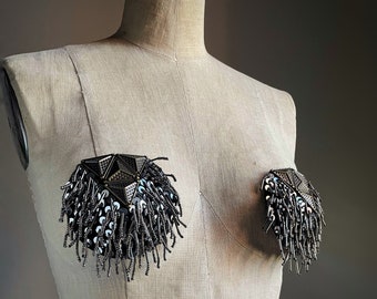 Siobahn Sample Sale  Over Pasties Black Backing with Beads Studs and Sequins Burluxe