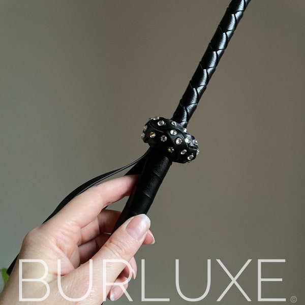 Sample Sale Black Riding Crop with Genuine Swarovski Crystals Burluxe Whipping Toy