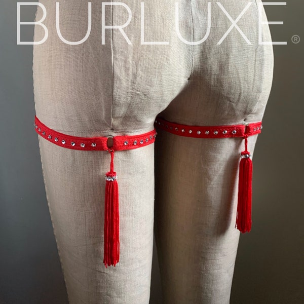 Burluxe Tassel Garter Butt Straps: Swarovski Crystal Burlesque Leg Harness