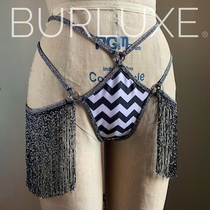 Cliodhna Small Panel Shimmy Hip Fringe Diamond Thong Burluxe Burlesque Cage Panties