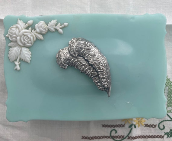 Antique Sterling Silver Ostrich Feather Brooch Elegant Art Nouveau Style Vintage Jewelry