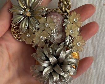 Upcycled Statement Necklace: Vintage Brooches, Cameo & Rhinestones