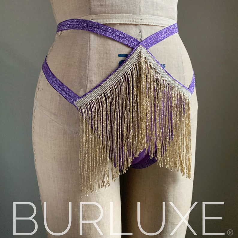 Babette Full Size Diamond Panel Shimmy Burlesque Cage Thong Burluxe Fringe Panties image 4