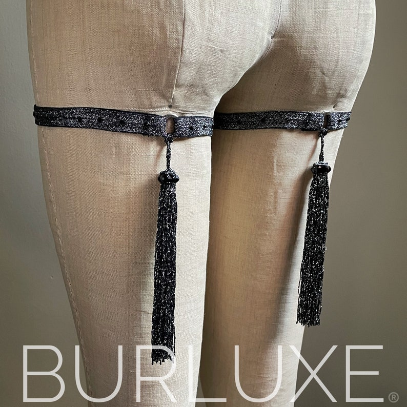 The Original Burluxe Tassel Garter Butt Straps with Tassels and Swarovski Crystals Burlesque Elastic Leg Harness Pair image 5