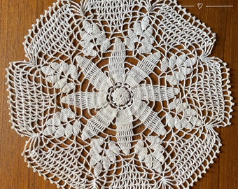 Elegant Floral Design Doily Vintage Shabby Chic Mid-Century Used with Imperfections