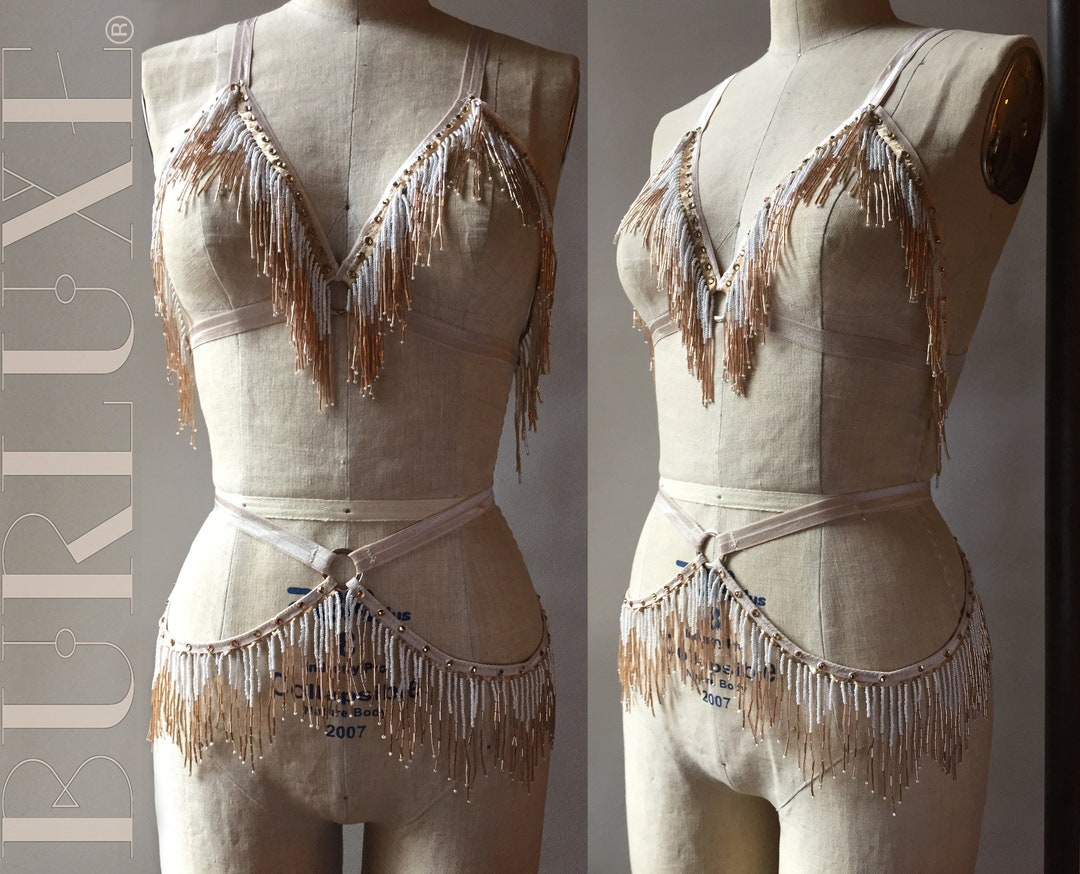 Marisol Shimmy Bra and Belt Set Burlesque Beaded Fringe ...