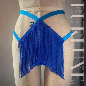 Babette Full Size Diamond Panel Shimmy Burlesque Cage Thong Burluxe Fringe Panties image 1