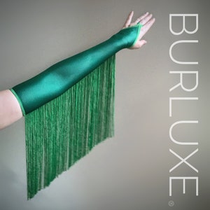 Delilah Long Fringe Mesh See Through OR Spandex Burluxe Gauntlets Fingerless Gloves with Fringe