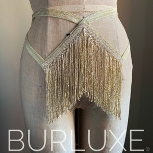 Babette Full Size Diamond Panel Shimmy Burlesque Cage Thong Burluxe Fringe Panties image 3