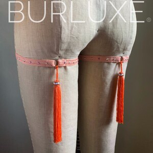 The Original Burluxe Tassel Garter Butt Straps with Tassels and Swarovski Crystals Burlesque Elastic Leg Harness Pair image 4