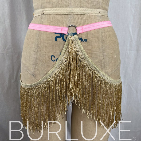 Sample Sale Delilah Shimmy sparkly gold Fringe pink Burluxe Belt Burlesque Costume