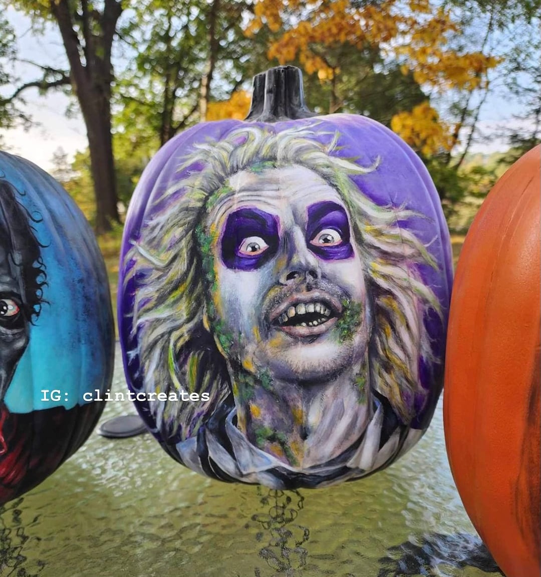 BEETLEJUICE Custom PAINTED Halloween Horror Movie Prop White Pumpkin Decoration Seasonal Collectible Etsy