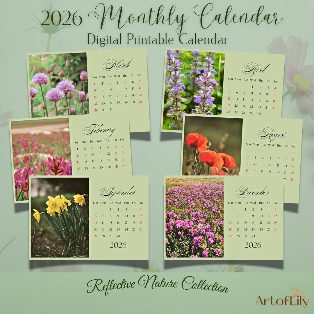 2026 Wildflower Calendar, Printable Monthly Planner (digital Download ...