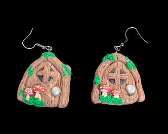 Fairycore fairy door polymer clay dangle earrings