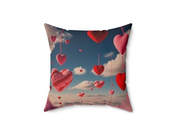 Cojín decorativo con corazones flotantes, decoración romántica para el hogar