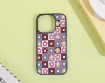 Cute Plaid Flowers Custom iPhone Case for iPhone16 15 14 13 Xs Max,iPhone16 15 14 Plus Pro,iPhone Soft/Hard case,Trendy Design Phone Cover