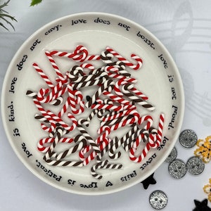 28 mm Polymer Clay Candy Canes, Resin Striped Miniature Candy Canes. Red and White or Chocolate and White- Christmas Crafting (Not Edible)